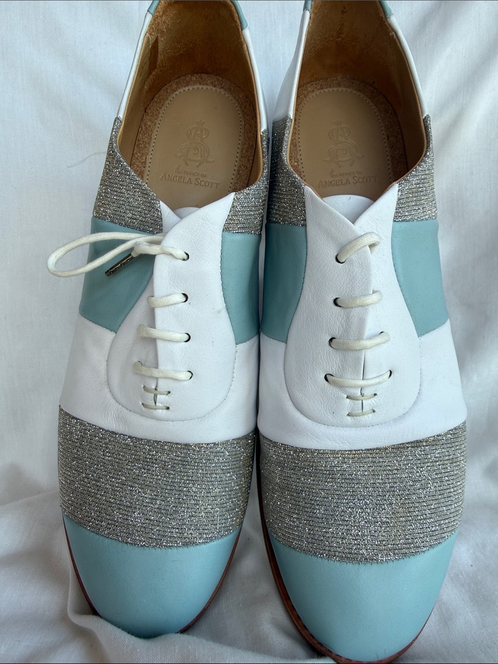 Office of Angela Scott White & Light Blue Glitter Accent Lace-Up Women’s Shoes